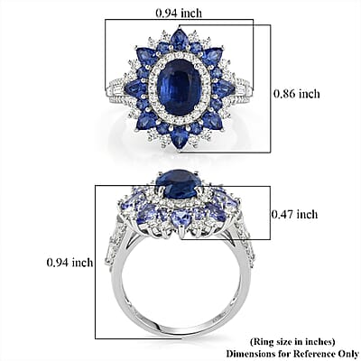 D'Joy Kashmir Kyanite and Multi Gemstone 5.00 ctw Fire Bloom Ring in Rhodium Over Sterling Silver (Size 8.0)