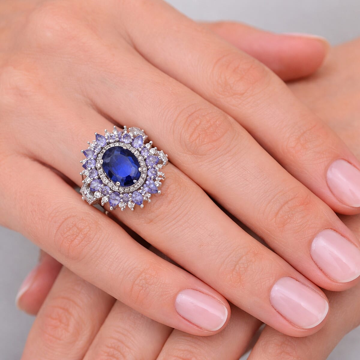 D'Joy Kashmir Kyanite and Multi Gemstone 5.00 ctw Fire Bloom Ring in Rhodium Over Sterling Silver (Size 9.0) image number 2