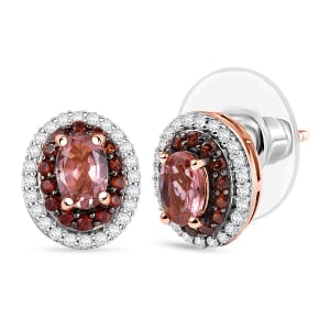 D'Joy Premium Blush Tourmaline, White and Chocolate Zircon 1.75 ctw Earrings in 18K Vermeil Rose Gold Over Sterling Silver