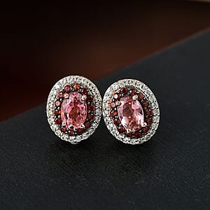 D'Joy Premium Blush Tourmaline, White and Chocolate Zircon 1.75 ctw Gilded Bloom Earrings in 18K Vermeil Rose Gold Over Sterling Silver
