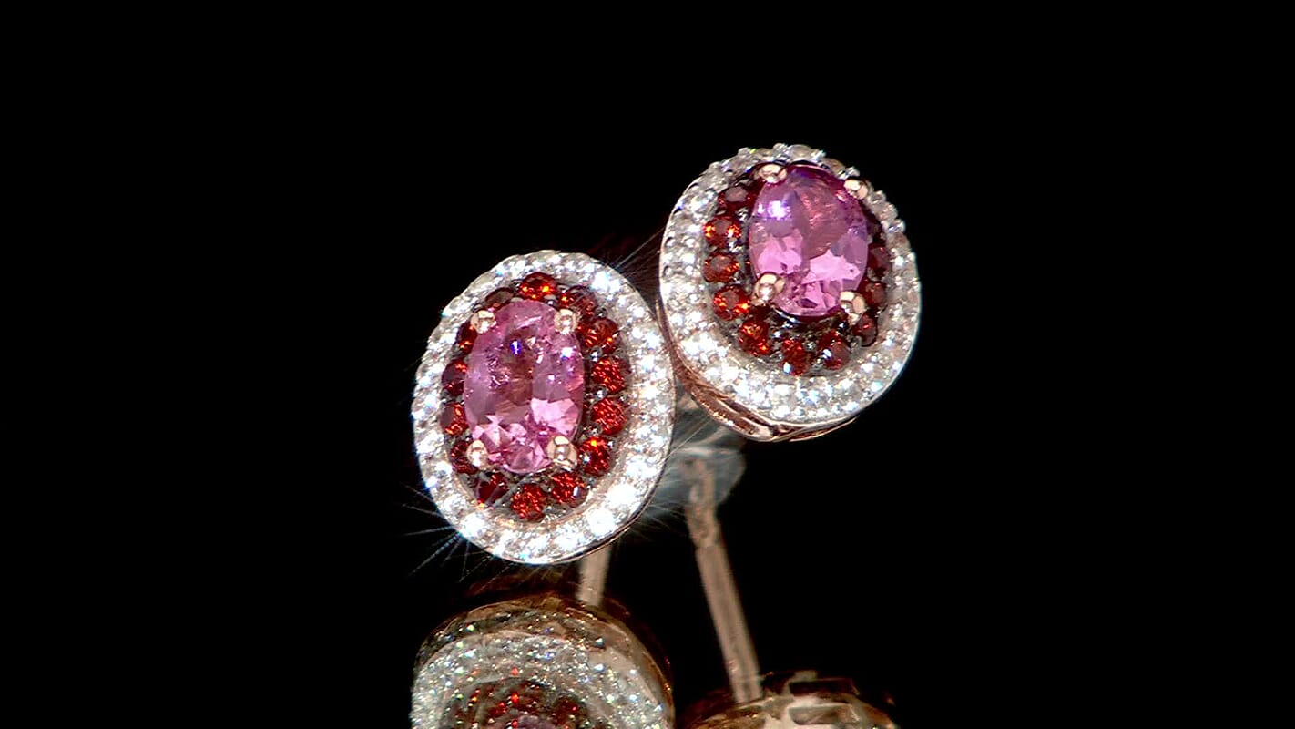 D'Joy Premium Blush Tourmaline, White and Chocolate Zircon 1.75 ctw Gilded Bloom Earrings in 18K Vermeil Rose Gold Over Sterling Silver