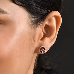 D'Joy Premium Blush Tourmaline, White and Chocolate Zircon 1.75 ctw Gilded Bloom Earrings in 18K Vermeil Rose Gold Over Sterling Silver