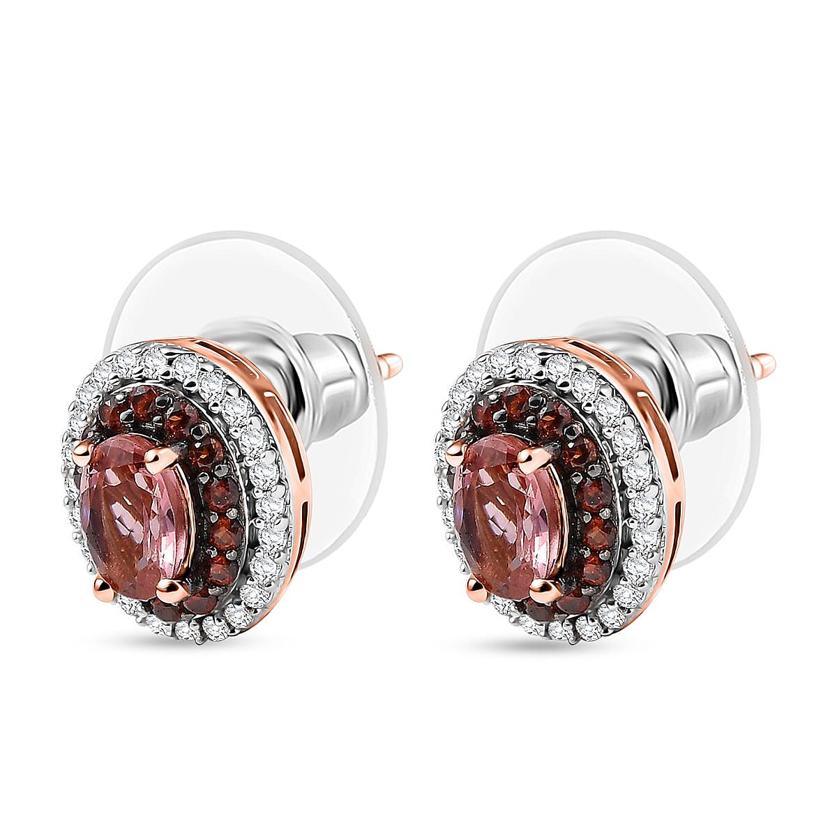 D'Joy Premium Blush Tourmaline, White and Chocolate Zircon 1.75 ctw Gilded Bloom Earrings in 18K Vermeil Rose Gold Over Sterling Silver image number 3