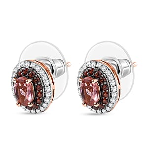 D'Joy Premium Blush Tourmaline, White and Chocolate Zircon 1.75 ctw Gilded Bloom Earrings in 18K Vermeil Rose Gold Over Sterling Silver