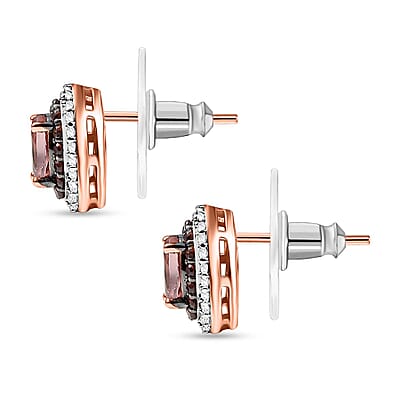D'Joy Premium Blush Tourmaline, White and Chocolate Zircon 1.75 ctw Gilded Bloom Earrings in 18K Vermeil Rose Gold Over Sterling Silver