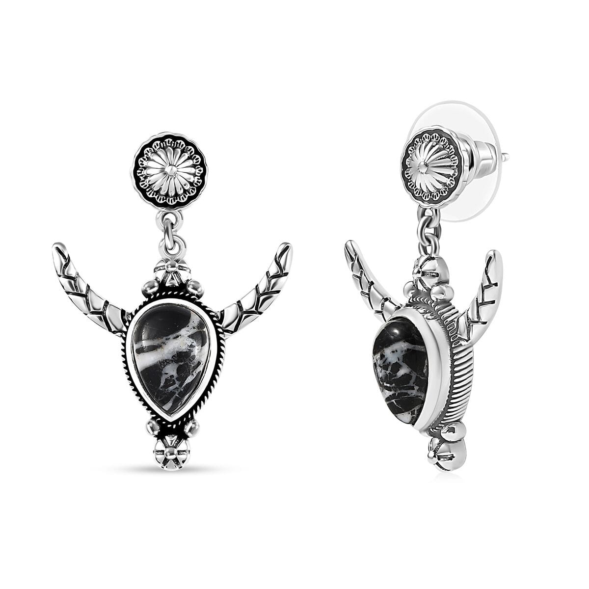 D’Joy Artisan Crafted White Buffalo 4.10 ctw Horn of the Ancients Earrings in Sterling Silver  image number 0