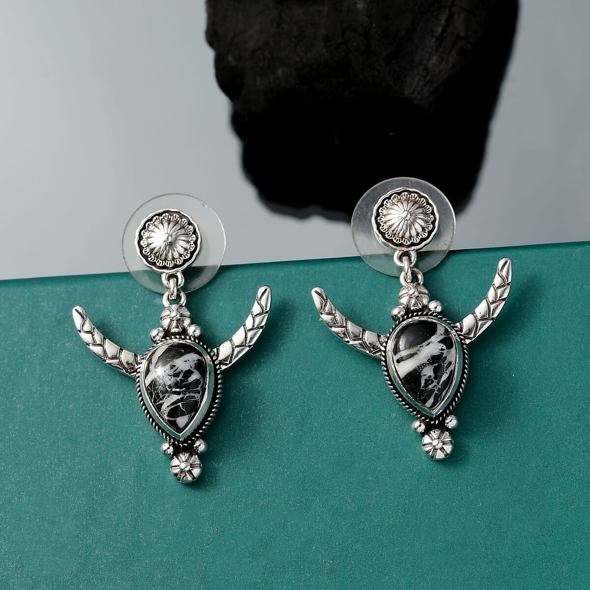 D’Joy Artisan Crafted White Buffalo 4.10 ctw Horn of the Ancients Earrings in Sterling Silver  image number 1
