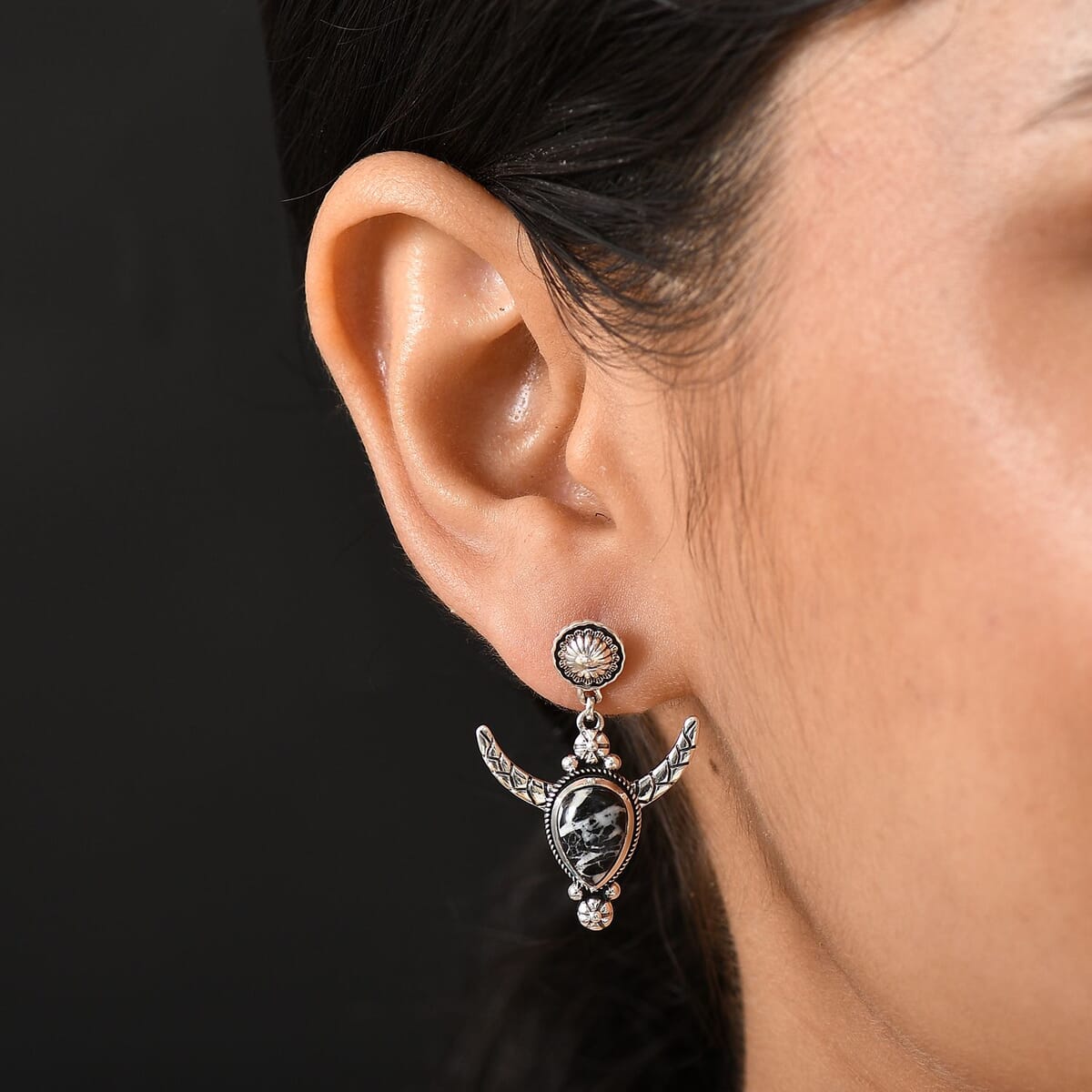 D’Joy Artisan Crafted White Buffalo 4.10 ctw Horn of the Ancients Earrings in Sterling Silver  image number 2
