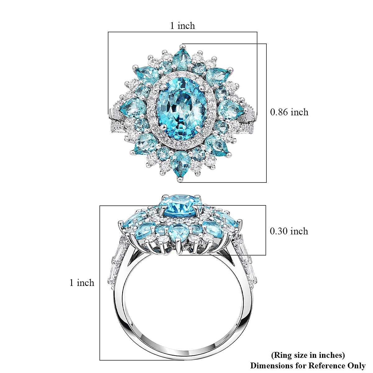 D'Joy Cambodian Blue Zircon and Multi Gemstone 5.60 ctw Fire Bloom Ring in Rhodium Over Sterling Silver (Size 10.0) image number 5