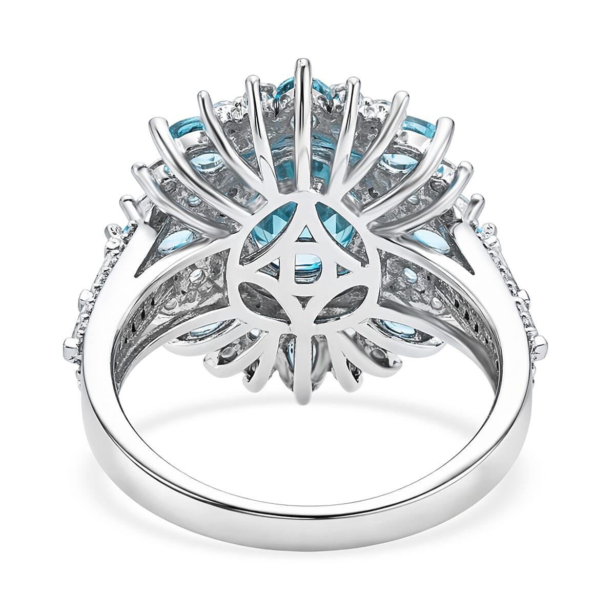 D'Joy Cambodian Blue Zircon and Multi Gemstone 5.60 ctw Fire Bloom Ring in Rhodium Over Sterling Silver (Size 6.0) image number 4