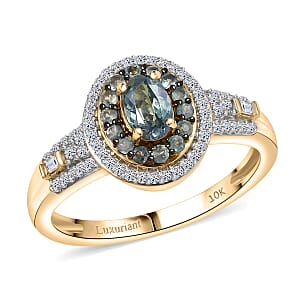 AAA Narsipatnam Alexandrite and Luxuriant Lab Grown Diamond E-F VS 1.05 ctw Majestic Mirage Ring in 10K Yellow Gold (Size 11.0)