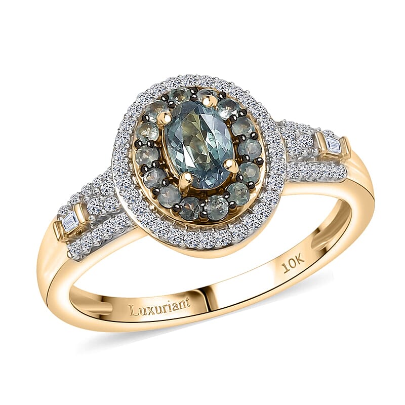 AAA Narsipatnam Alexandrite and Luxuriant Lab Grown Diamond E-F VS 1.05 ctw Majestic Mirage Ring in 10K Yellow Gold (Size 11.0)