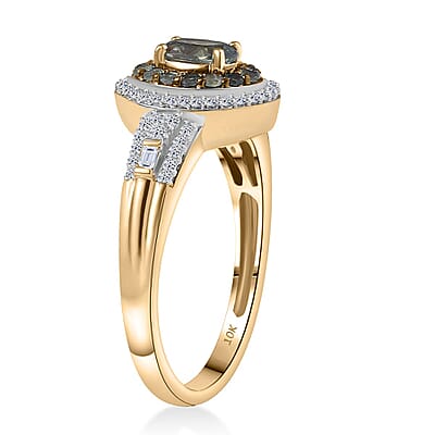 AAA Narsipatnam Alexandrite and Luxuriant Lab Grown Diamond E-F VS 1.05 ctw Majestic Mirage Ring in 10K Yellow Gold (Size 12.0)