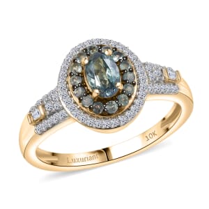 AAA Narsipatnam Alexandrite and Luxuriant Lab Grown Diamond E-F VS 1.05 ctw Majestic Mirage Ring in 10K Yellow Gold (Size 7.0)