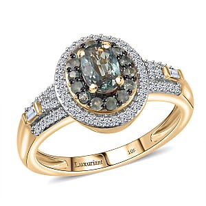 AAA Narsipatnam Alexandrite and Luxuriant Lab Grown Diamond E-F VS 1.05 ctw Majestic Mirage Ring in 10K Yellow Gold (Size 8.0)