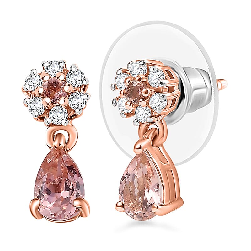 D'Joy Premium Blush Tourmaline and White Zircon 1.10 ctw Petal Bloom Earrings in 18K Vermeil Rose Gold Over Sterling Silver