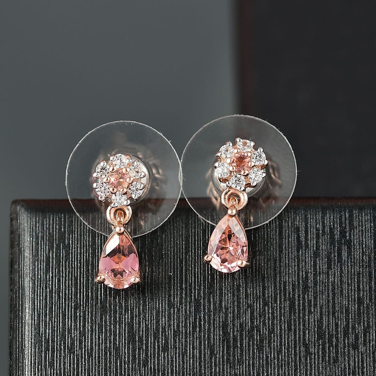D'Joy Premium Blush Tourmaline and White Zircon 1.10 ctw Earrings in 18K Vermeil Rose Gold Over Sterling Silver image number 1