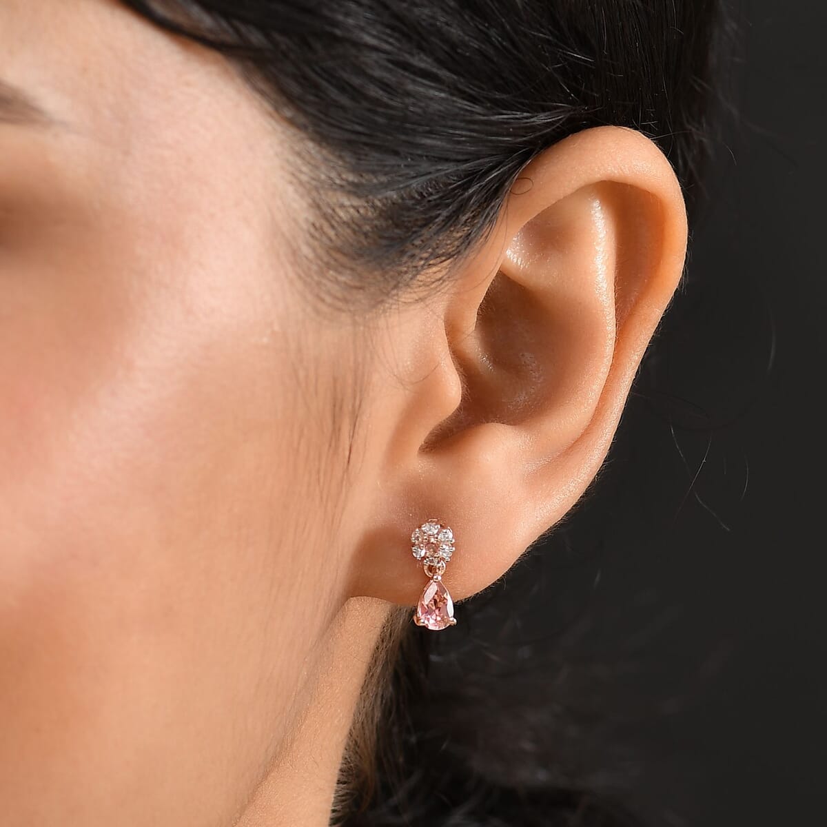 D'Joy Premium Blush Tourmaline and White Zircon 1.10 ctw Earrings in 18K Vermeil Rose Gold Over Sterling Silver image number 2