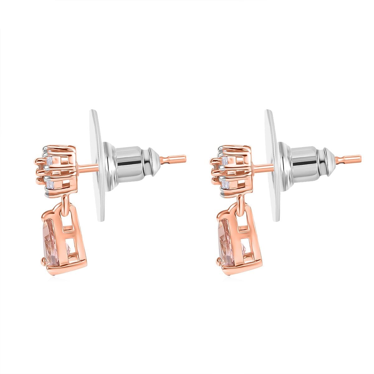D'Joy Premium Blush Tourmaline and White Zircon 1.10 ctw Earrings in 18K Vermeil Rose Gold Over Sterling Silver image number 3