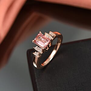 D'Joy Premium Blush Tourmaline and Moissanite 2.15 ctw Blush Deco Ring in 18K Vermeil Rose Gold Over Sterling Silver (Size 6.0)