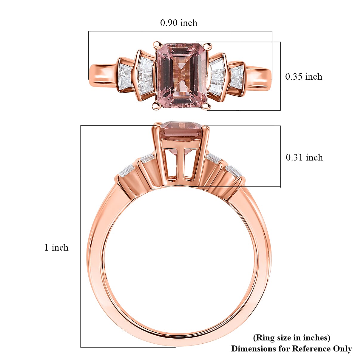 D'Joy Premium Blush Tourmaline and Moissanite 2.15 ctw Blush Deco Ring in 18K Vermeil Rose Gold Over Sterling Silver (Size 6.0) image number 5