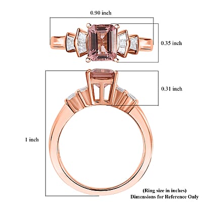 D'Joy Premium Blush Tourmaline and Moissanite 2.15 ctw Blush Deco Ring in 18K Vermeil Rose Gold Over Sterling Silver (Size 6.0)
