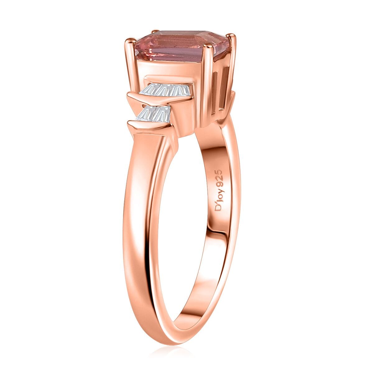 D'Joy Premium Blush Tourmaline and Moissanite 2.15 ctw Blush Deco Ring in 18K Vermeil Rose Gold Over Sterling Silver (Size 7.0) image number 3