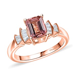 D'Joy Premium Blush Tourmaline and Moissanite 2.15 ctw Blush Deco Ring in 18K Vermeil Rose Gold Over Sterling Silver (Size 8.0)