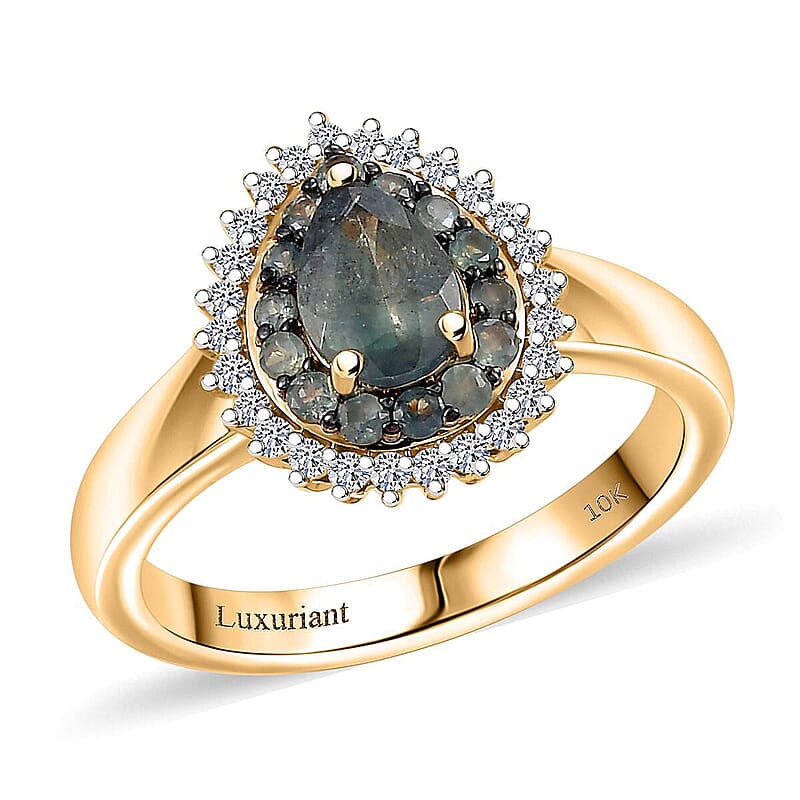 AAA Narsipatnam Alexandrite and Luxuriant Lab Grown Diamond E-F VS 1.05 ctw Majestic Mirage Ring in 10K Yellow Gold (Size 10.0)