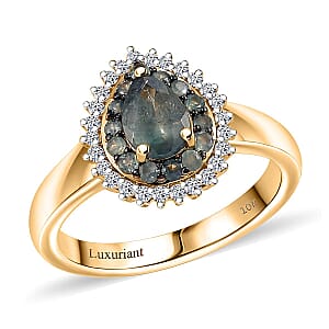 10K Yellow Gold AAA Narsipatnam Alexandrite, Luxuriant Lab Grown Diamond (E-F, VS) Majestic Mirage Ring (Size 10.0) 1.05 ctw
