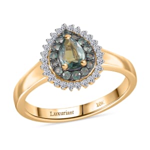 AAA Narsipatnam Alexandrite and Luxuriant Lab Grown Diamond E-F VS 1.05 ctw Majestic Mirage Ring in 10K Yellow Gold (Size 9.0)