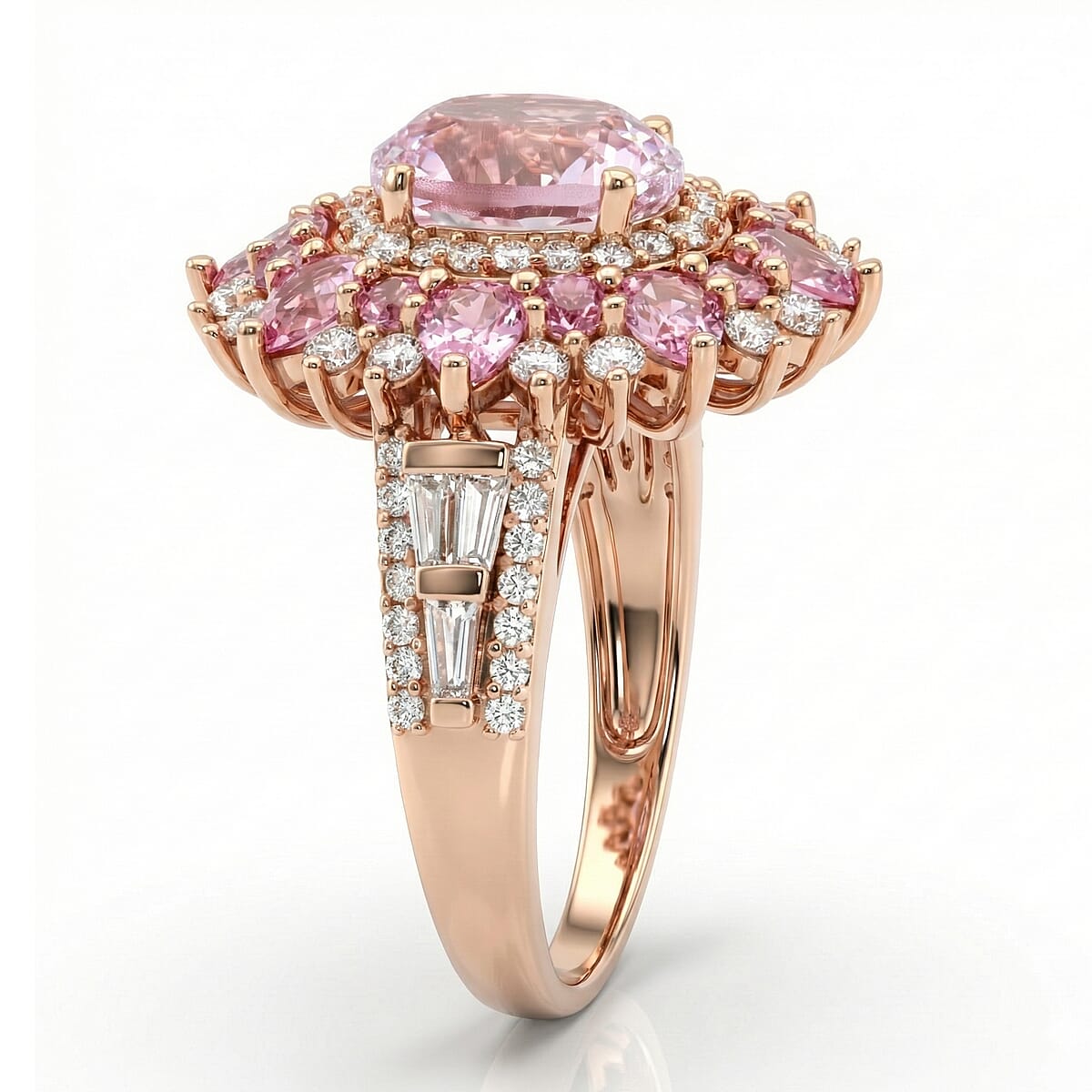 D'Joy Martha Rocha Kunzite and Multi Gemstone 5.15 ctw Fire Bloom Ring in 18K Vermeil Rose Gold Over Sterling Silver (Size 6.0) image number 3