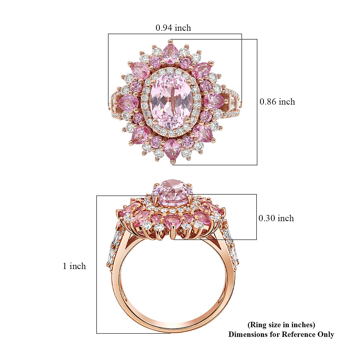 D'Joy Martha Rocha Kunzite and Multi Gemstone 5.15 ctw Fire Bloom Ring in 18K Vermeil Rose Gold Over Sterling Silver (Size 6.0) image number 5
