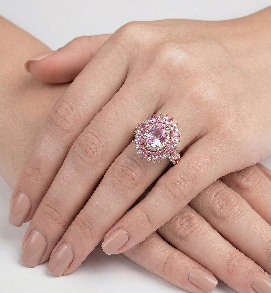 D'Joy Martha Rocha Kunzite and Multi Gemstone 5.15 ctw Fire Bloom Ring in 18K Vermeil Rose Gold Over Sterling Silver (Size 7.0) image number 2