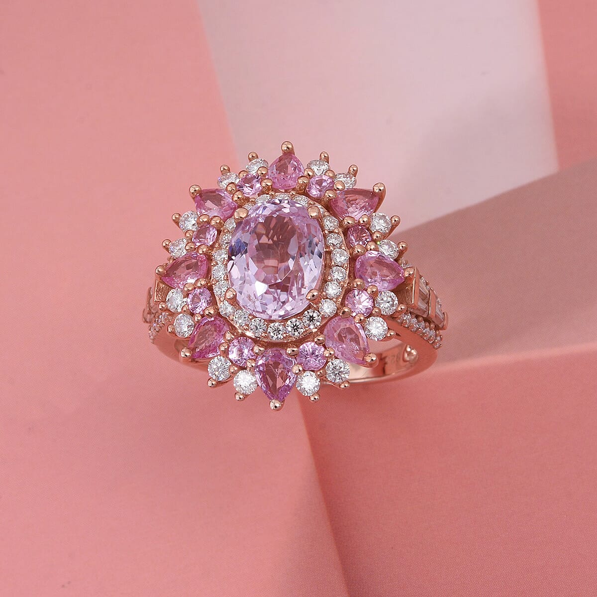 D'Joy Martha Rocha Kunzite and Multi Gemstone 5.15 ctw Ring in 18K Vermeil Rose Gold Over Sterling Silver (Size 8.0) image number 1