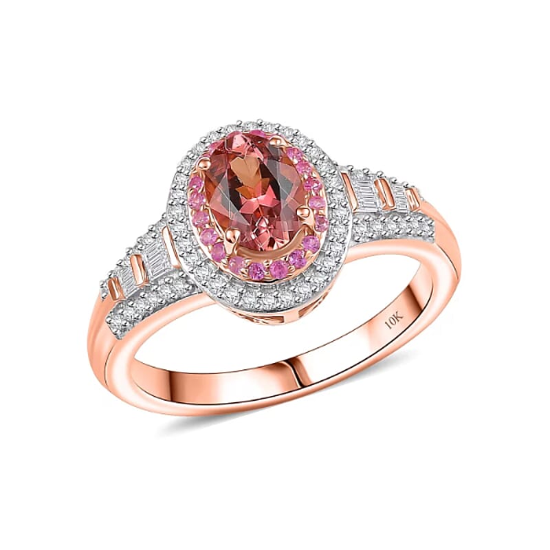 Luxoro AAA Blush Tourmaline Pink Sapphire Diamond I2 0.30 cts Ring in 10K Rose Gold Size 10.0 1.15 ctw
