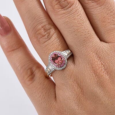 Luxoro AAA Blush Tourmaline Pink Sapphire Diamond I2 0.30 cts Ring in 10K Rose Gold Size 10.0 1.15 ctw