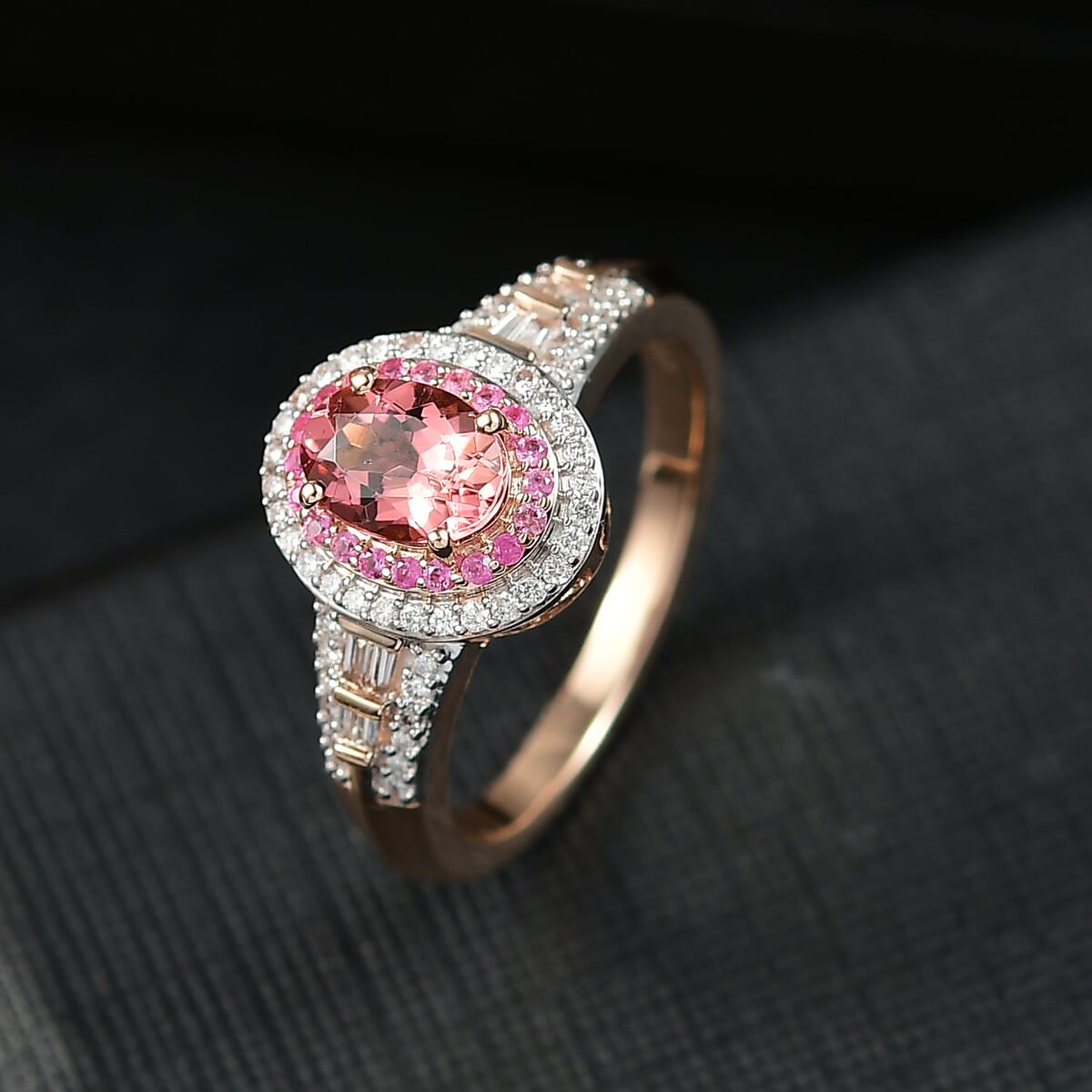 Luxoro AAA Blush Tourmaline, Pink Sapphire and I2 Diamond 1.15 ctw Blush Majesty Ring in 10K Rose Gold (Size 6.0) image number 1