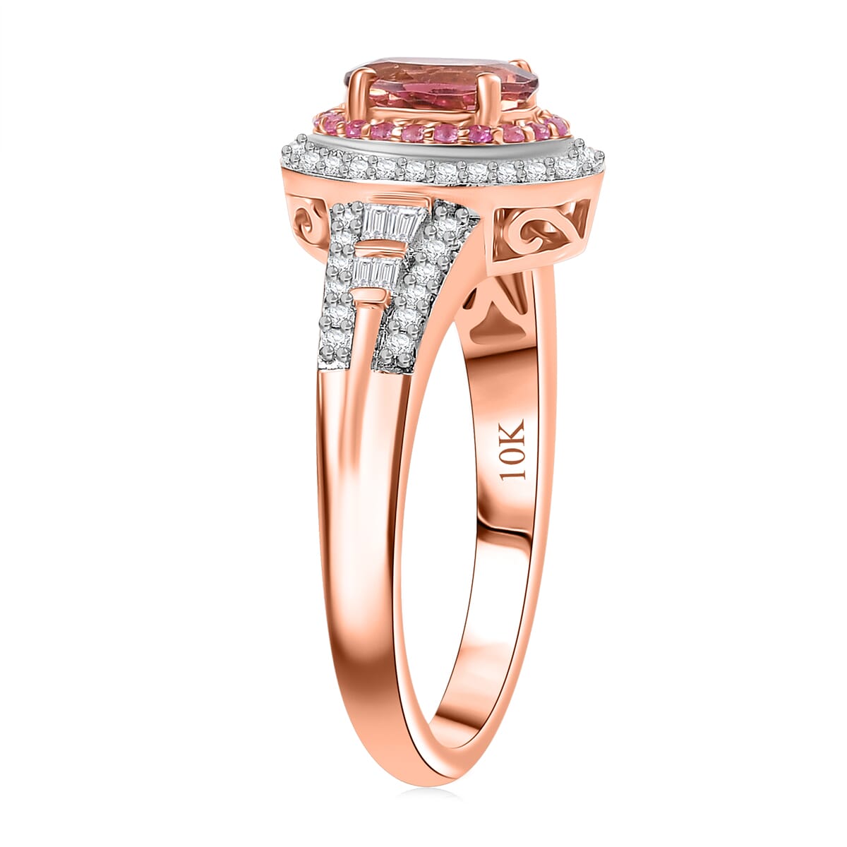 Luxoro AAA Blush Tourmaline, Pink Sapphire and I2 Diamond 1.15 ctw Blush Majesty Ring in 10K Rose Gold (Size 6.0) image number 3