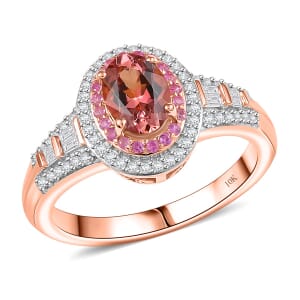 Luxoro AAA Blush Tourmaline, Pink Sapphire and I2 Diamond 1.15 ctw Ring in 10K Rose Gold (Size 7.0)