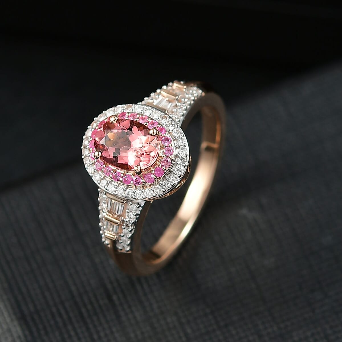 Luxoro 10K Rose Gold AAA Blush Tourmaline, Pink Sapphire, Diamond (I2) (0.30 cts) Ring (Size 10.0) 1.15 ctw image number 1