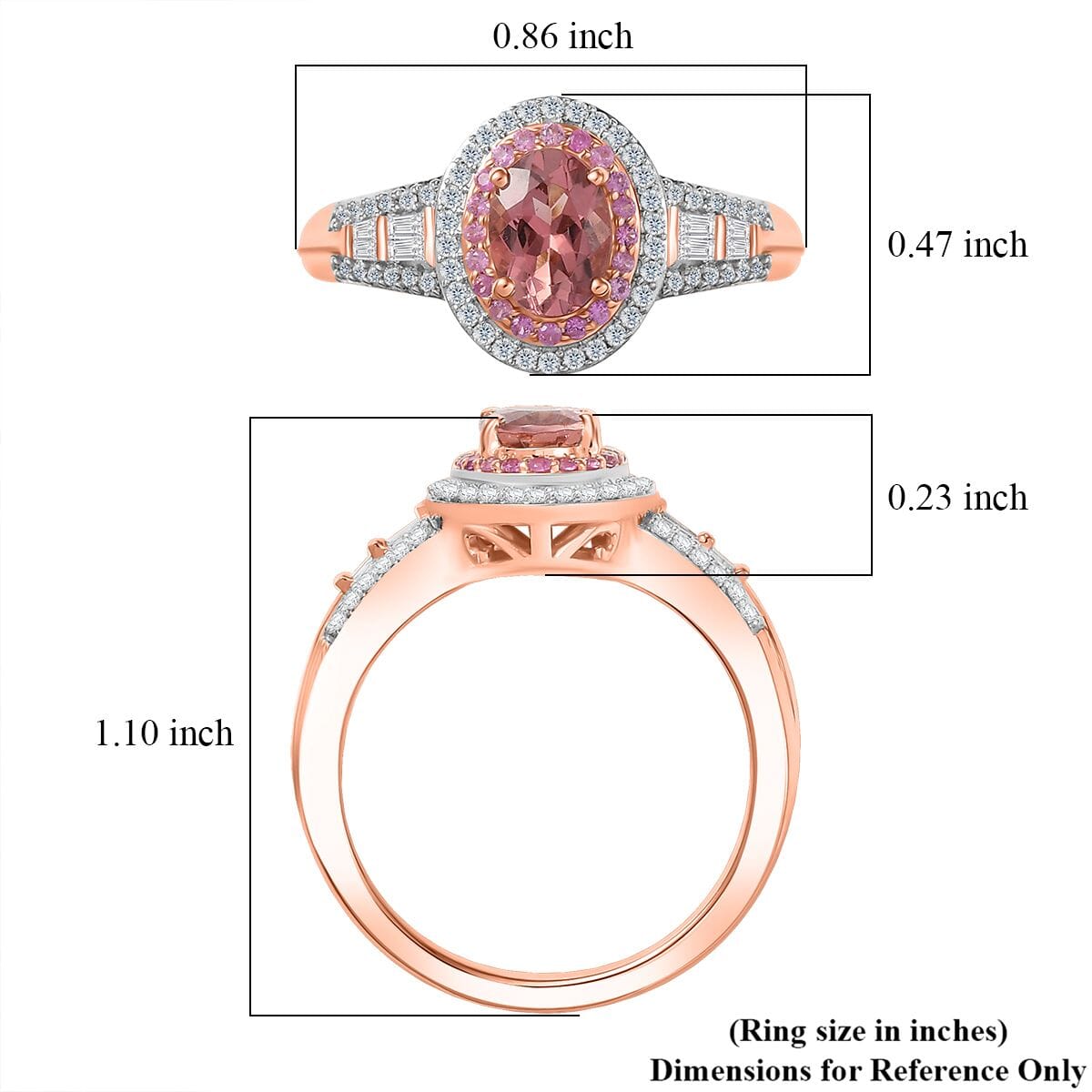 Luxoro 10K Rose Gold AAA Blush Tourmaline, Pink Sapphire, Diamond (I2) (0.30 cts) Ring (Size 10.0) 1.15 ctw image number 5