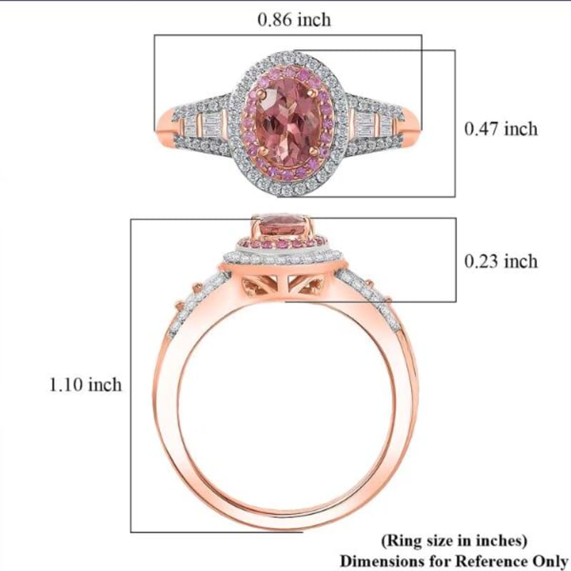 Luxoro 10K Rose Gold AAA Blush Tourmaline, Pink Sapphire, Diamond (I2) (0.30 cts) Ring (Size 8.5) 1.15 ctw