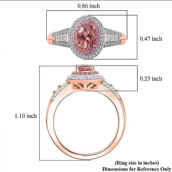 Luxoro AAA Blush Tourmaline, Pink Sapphire and I2 Diamond 1.15 ctw Blush Majesty Ring in 10K Rose Gold (Size 9.0)