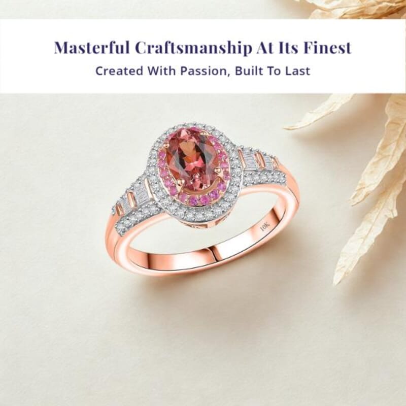 Luxoro 10K Rose Gold AAA Blush Tourmaline, Pink Sapphire, Diamond (I2) (0.30 cts) Ring (Size 9.5) 1.15 ctw