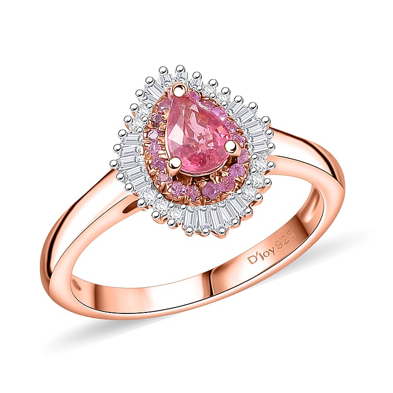 D'Joy Premium Mahenge Spinel, Pink Sapphire, Diamond 0.75 ctw Majestic Rosette Ring in 18K Vermeil Rose Gold Over Sterling Silver (Size 6.0)