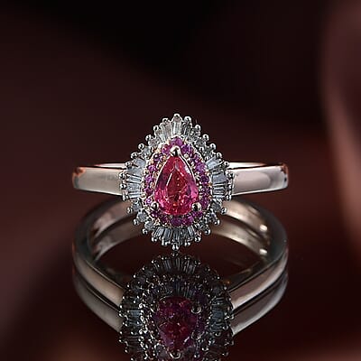 D'Joy Premium Mahenge Spinel, Pink Sapphire, Diamond 0.75 ctw Majestic Rosette Ring in 18K Vermeil Rose Gold Over Sterling Silver (Size 6.0)