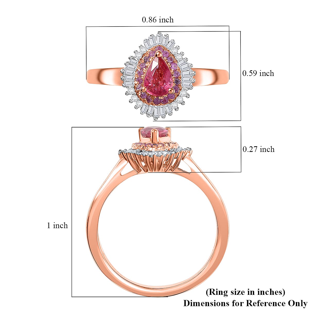 D'Joy Premium Mahenge Spinel, Pink Sapphire, Diamond 0.75 ctw Majestic Rosette Ring in 18K Vermeil Rose Gold Over Sterling Silver (Size 6.0)