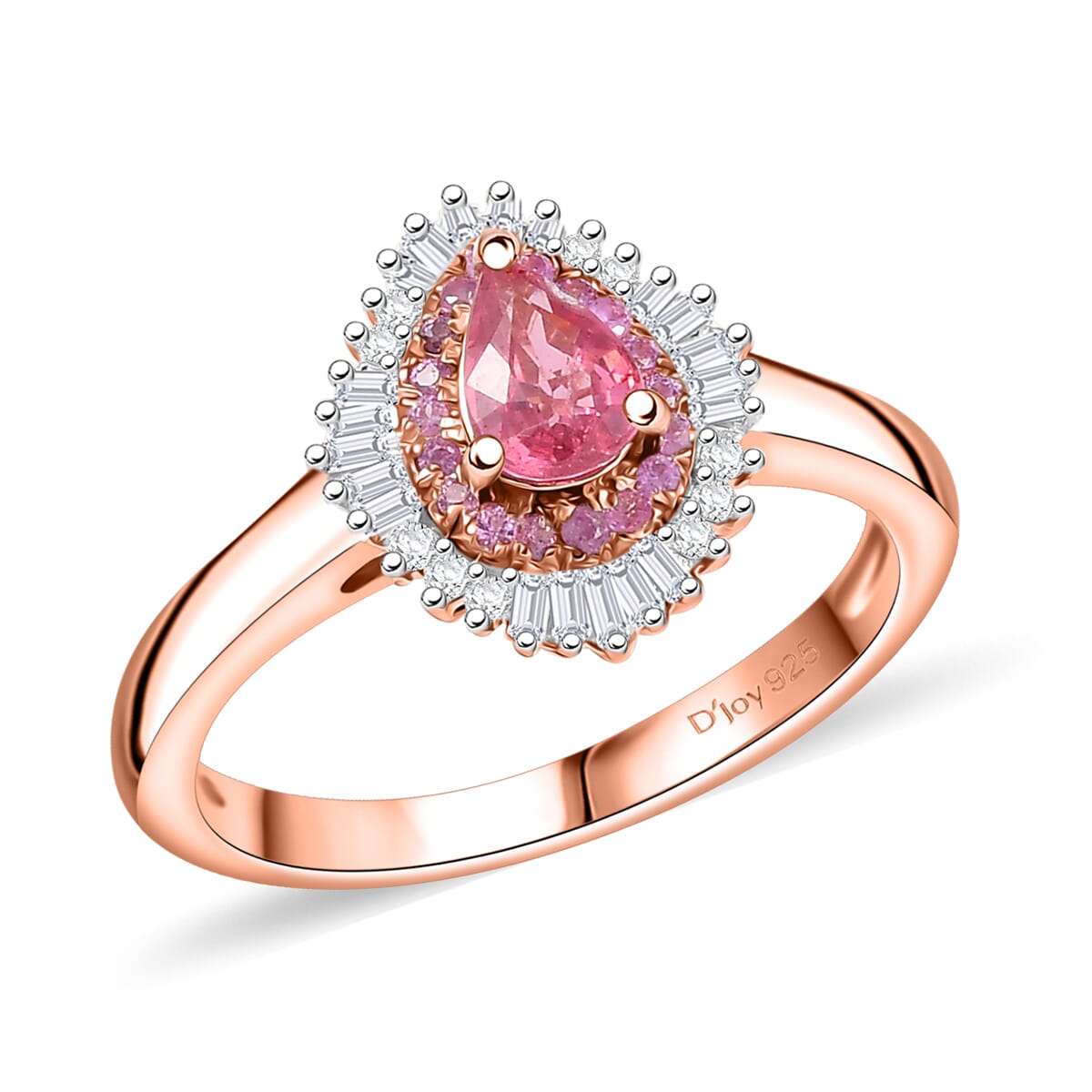 D’Joy Premium Mahenge Spinel, Pink Sapphire, Diamond 0.75 ctw Ring in 18K Vermeil Rose Gold Over Sterling Silver (Size 8.0)  image number 0