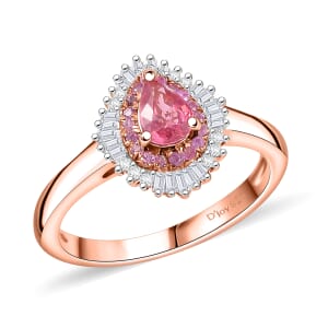 D’Joy Premium Mahenge Spinel, Pink Sapphire, Diamond 0.75 ctw Ring in 18K Vermeil Rose Gold Over Sterling Silver (Size 8.0) 